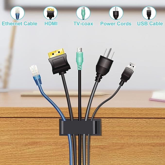 50 PCS Black Cable Clips - Large Cord Organizers for Under Desk Cable Wire Management, Adhesive Holder Clips for Multiple Cord Management-NeatNest