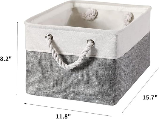 combocube 15.7 x 11.8 x 8.2 Inch Fabric Storage Bins for Shelves, Linen Storage Organizer Storage Basket with Ropes for Laundry, Home, Closet, Office, Clothes, Toys Organizer-NeatNest