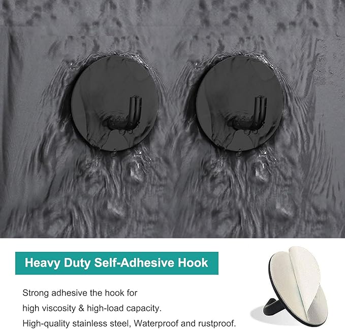 Adhesive Hooks Heavy Duty Stick on Hook Waterproof, Black Round Adhesive Hooks, Removable 304 Stainless Steel Wall Sticky Hooks 4 pcs