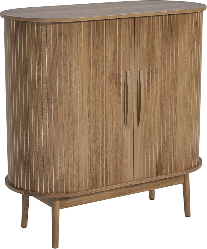 Accent Small Storage Cabine, Buffet Cabinet with Storage, Mid Century Modern Sliding Door Sideboard Cabinet for Kitchen, Entryway (Walnut)