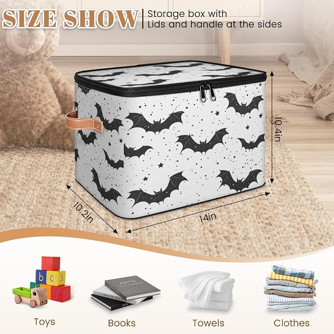 Bats Storage Bins with Lids, Halloween Fabric Storage Boxes with Zipper, Collapsible Decorative Closet Organizer Cube for Clothes,Organizing, Shelves-NeatNest