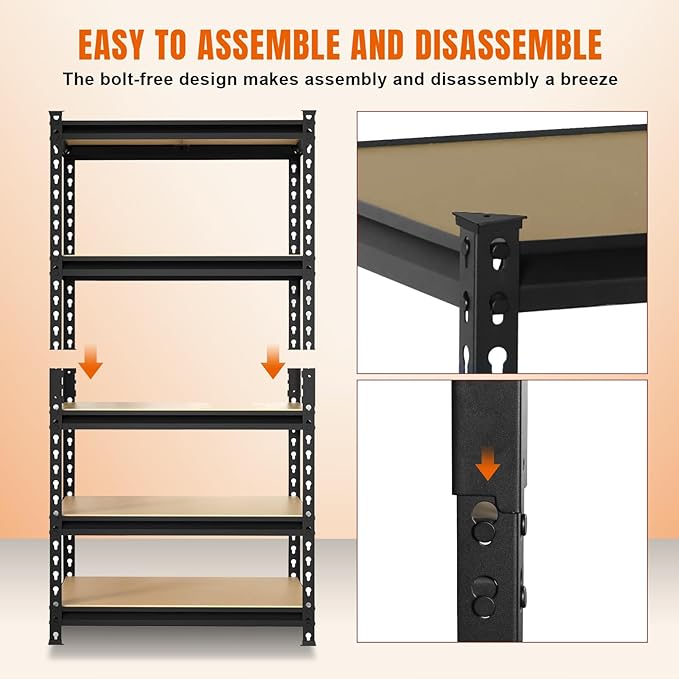 BIG RED Storage Shelving Unit, 5-Tier Adjustable, Heavy Duty Metal Garage Shelves/Utility Rack for Kitchen, Pantry, Basement, Bathroom, Laundry - 2,000 lbs Capacity, Black, 72" H x 35" W x 12" D-NeatNest