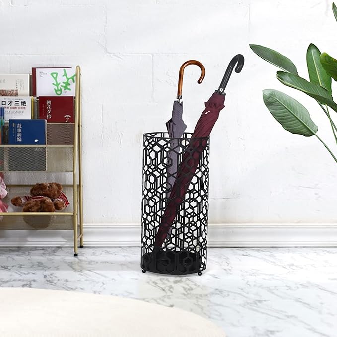 Adeco Metal Umbrella Stand for Entryway Black Round Umbrella Holder Porta Ombrello Indoor Outdoor
