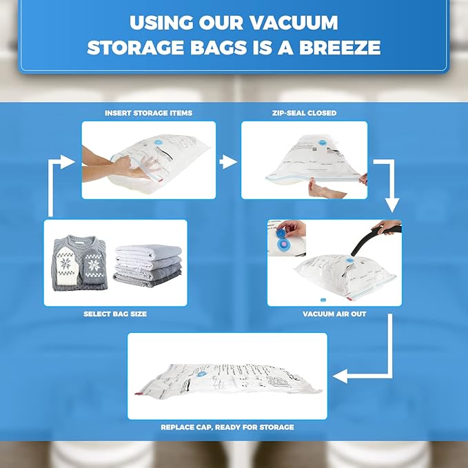 8-Pack Vacuum Storage Bags for Packing - Strong Vacuum Space Bags for Clothes - Premium Space Saver Quality - Size 28" x 20"