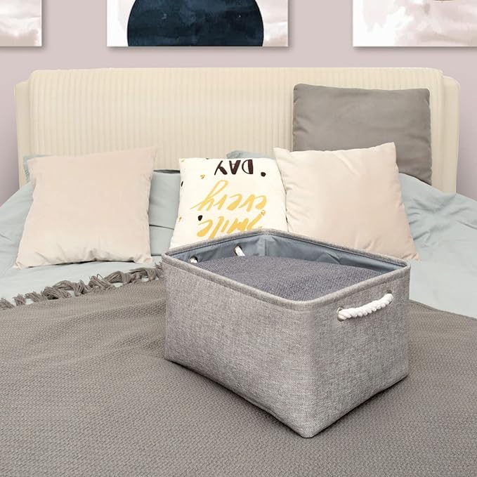 TheWarmHome Storage Bins for Shelves - 11.8x7.9x5.2 inch Grey Small Storage Baskets for Organizing, Fabric Storage Cubes Closet Organizer for Home Nursery Gift Decorative (Gray)-NeatNest
