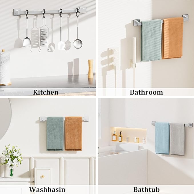 Alise Brushed Nickel Towel Bars,23.6 Inch Towel Holder Towel Racks for Bathroom and Lavatory,SUS304 Stainless Steel Hand Towel Hanger Rail Wall Mount,Useable Length 21.85 Inch Towel Bar, GYT060-LS