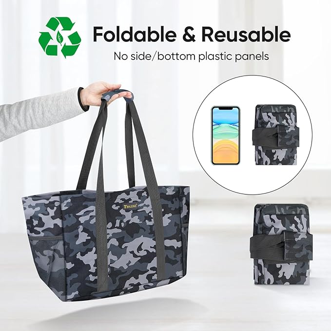 BALEINE Soft 9 Gallon Extra Large Utility Tote, Foldable Reusable Storage Bag (Grey Camouflage)-NeatNest