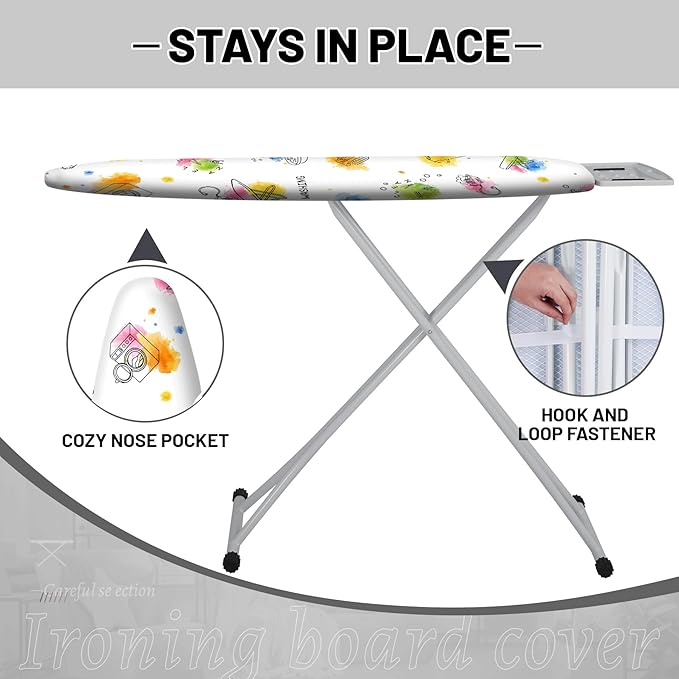 Extra Thick Ironing Board Cover and Pad, 15x54 Ironing Board Cover, Resist Scorching and Staining,Elastic Edges,Art of Life Iron Sew Laundry Watercolor