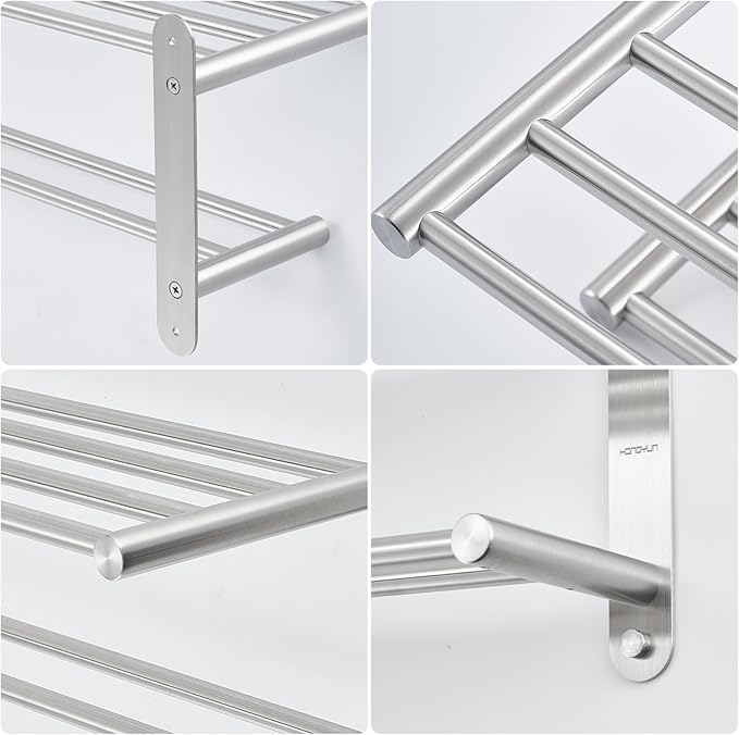 Bathroom Towel Rack with 24-Inch Multilayer Hotel Racks 304 Stainless Steel Towel Bar Shelf Wall-Mounted Brushed Finish Bar with Towel Shelves,2-Tier Bar Mounted