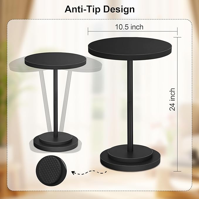Drink Table, Small Pedestal Side Tables for Small Spaces, Wood Round Martini Table for Outdoor, Living Room and Bedroom, Black