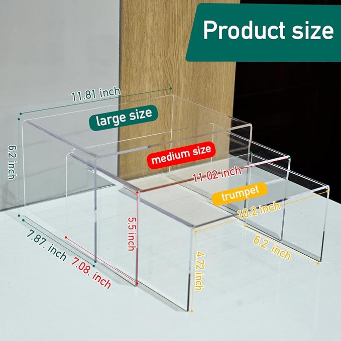 3 Pieces Clear Cabinet Organizer, 5mm Acrylic Kitchen Shelves Organizer Spice Rack Clear Display Shelves, Room Decor Pantry Countertop Desk Organizer Shelves-NeatNest