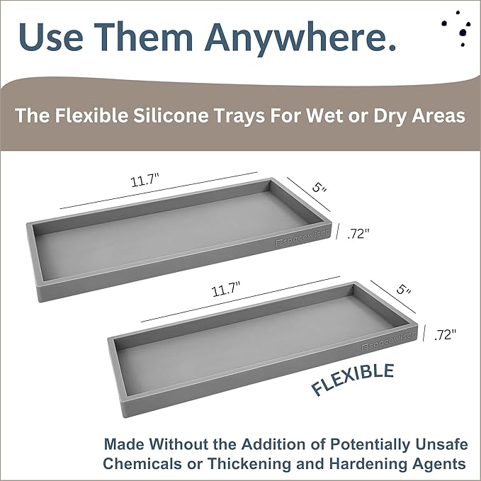 Countertop and Vanity Tray - 2 PC Large 11.7" Silicone Bathroom Trays, Counter Organizer, Dish Soap Sponge Holder Kitchen Sink Tray Organizer, Sink Caddy Toothbrush Key Kitchen Soap Trays-NeatNest