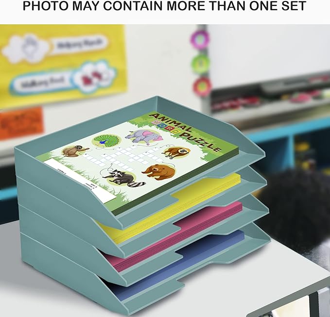 Acrimet Stackable Letter Tray Single Side Load, Plastic, Desktop File Organizer (Solid Green Color) (1 Unit)-NeatNest