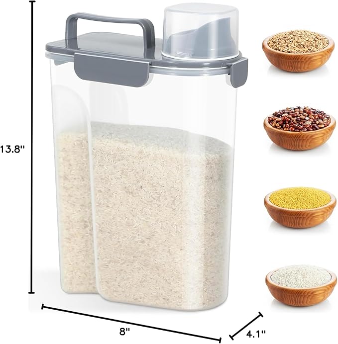 Rice Storage Container 10 Lbs, Airtight Food Dispenser with Large Spout and Cup for Pet Dog Cat Food Storage 7 Lbs-NeatNest