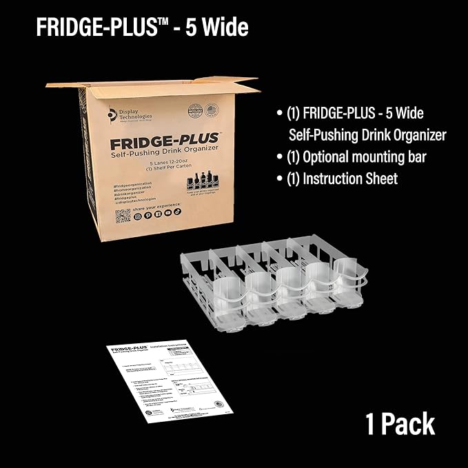 Display Technologies, Fridge-Plus Drink Organizer for Refrigerator Storage - Soda Can Dispenser and Soda Can Organizer Rack for Bar Fridge (Pack of 1)