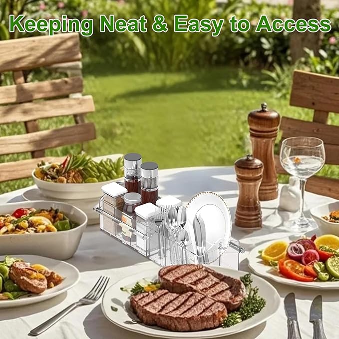 Acrylic Utensil Holder - Silverware Organizer for Kitchen, Table, Indoor Outdoor Use Space-Saving, For Buffet, Picnic Party