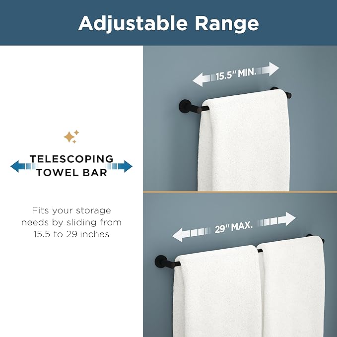 Franklin Brass Wake (1-Pack) Telescoping 15-1/2" – 29" Adjustable Towel Holder Satin Nickel Wall Mounted Towel Bar Expandable Towel Rack for Bathroom Bathroom Accessories WAK27-BN