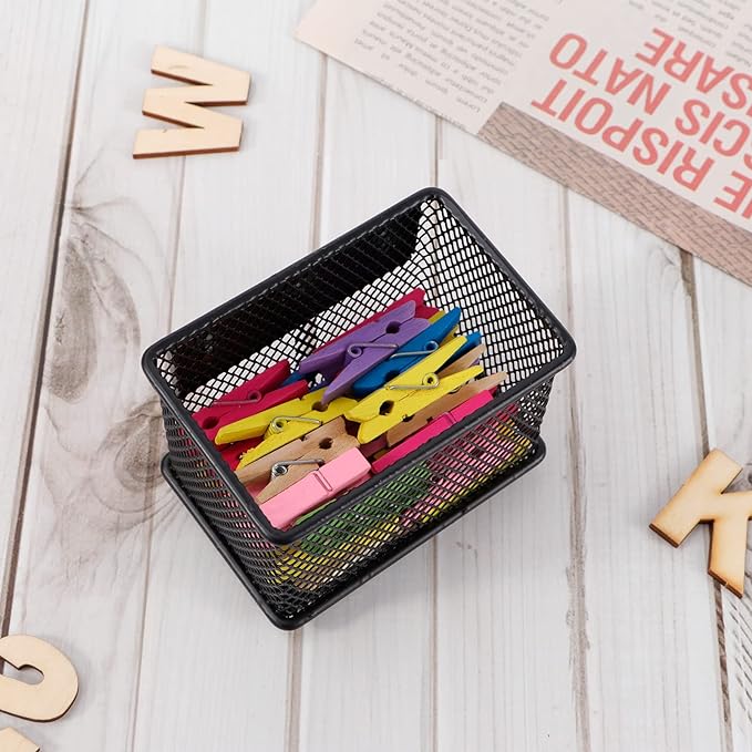 Black Basket Set of 4, Magnetic Pen Holder for Refrigerator, Heavy Duty Baskets, Holder for Locker Whiteboard Office, 3.42'' 2.36'' 2.55''-NeatNest