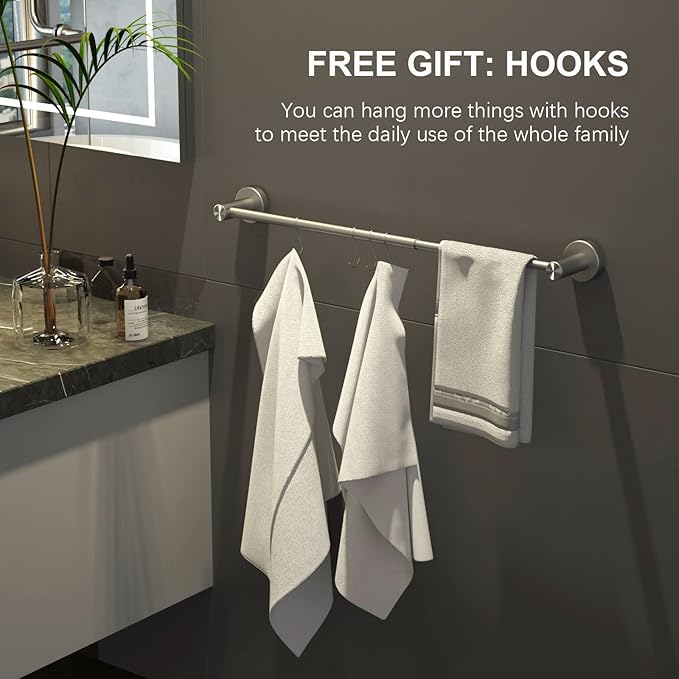 Adjustable 16 to 27.6 Inch Single Towel Bar, iMomwee Satin Brushed Nickel Finished SUS304 Stainless Steel Bath Towel Holder, Wall Mount Towel Rail for Bathroom Kitchen Washroom, 1" Diameter Towel Rod