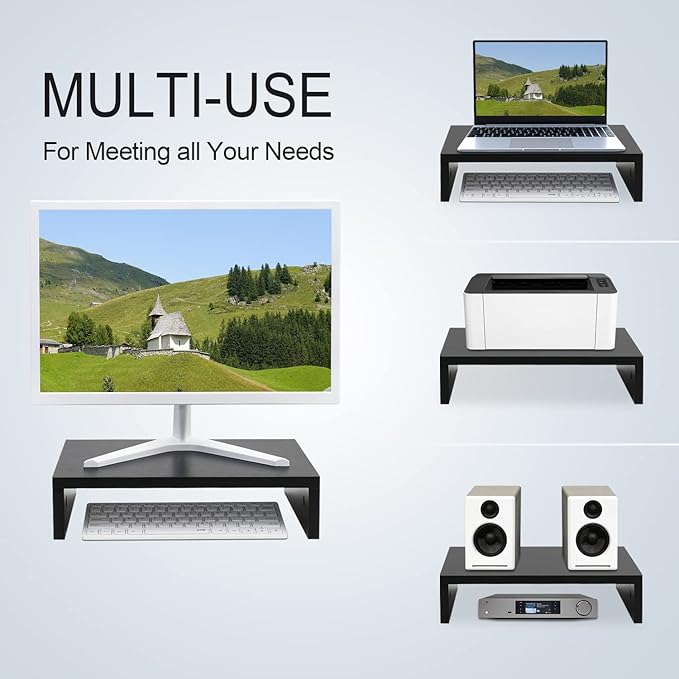 TEAMIX 14.2 inch Monitor Stand Riser, Wood Monitor Riser with Storage for Desk Small Monitor Stand TV/Screen/PC/Laptop Riser Computer Stand Desktop Shelf (Black-14.2 inch)-NeatNest