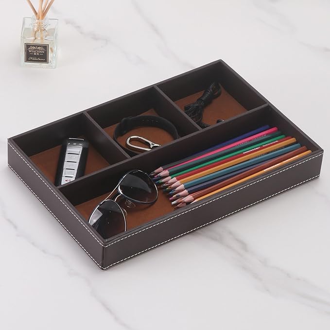 Desktop Storage Organizer, Nightstand or Dresser Organizer, Valet Tray, Entry Table Organizer, Modern bedside Box,PU Leather Drawer Storage Organizer Decorative Trays.-NeatNest
