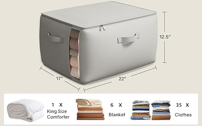 Vailando Large Canvas Comforter Storage Bags Closet Organizer for Clothes Sweater Clothes Organizer with Dual Zipper Three Carrying Handles for Blanket Closet Storage Container, 4 Pack, Grey-NeatNest