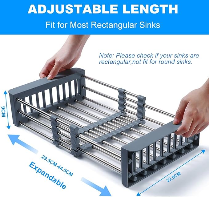 Dish Drying Rack Kitchen Sink Organizer: Expandable Stainless Steel Dish Drainer – Rustproof Sink Dish Drying Rack – Upgraded Dish Racks for Kitchen Counter with Adjustable Arms Holder