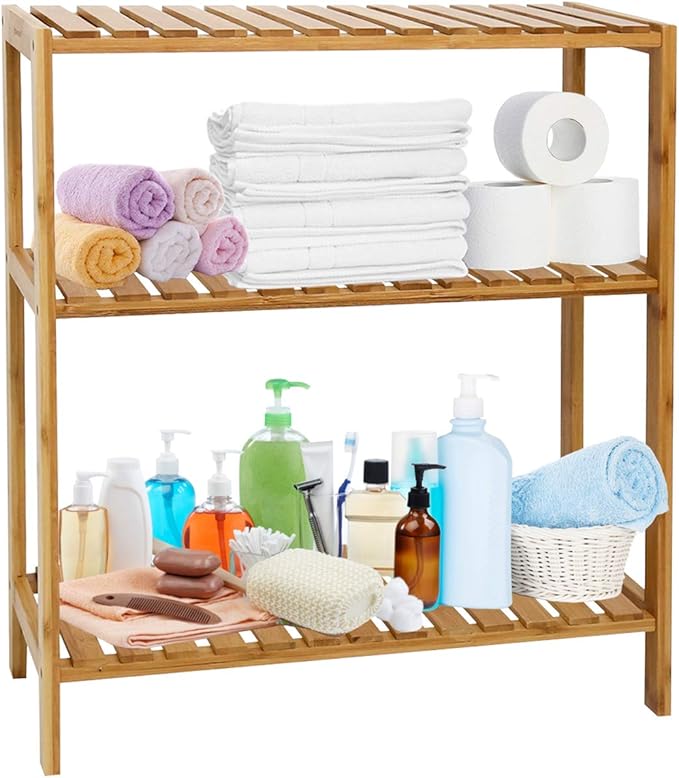 Bamboo Shelf Bathroom 3-Tier Storage Shelves Stand Rack Multifunctional Shelving for Bedroom Kitchen Living Room