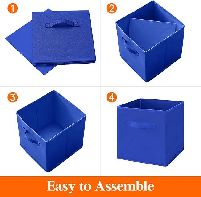 Lifewit 12 Packs Storage Cubes, 11 Inch Cube Storage Bins, Foldable Decorative Fabric Storage Baskets for Organizing Home Organizers with Handles for Shelves, Closet,Blue