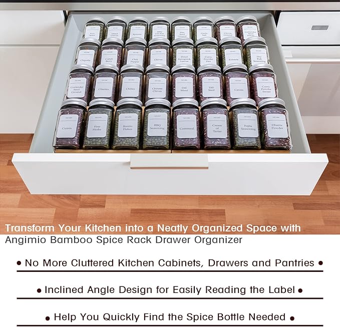 Bamboo Spice Rack Drawer Organizer - 8 Pieces Set- 7" Wide Per Piece - Combine Pieces Into 14" Wide Rack (7" or 14")-NeatNest