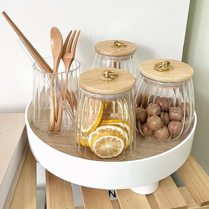 Glass Jars with Bamboo Lids, 23 FL OZ Glass Containers with Airtight Lids for Storage, Large Candy Jars for Coffee Nuts Cookie, Decorative Glass Canister, 780ml Oval
