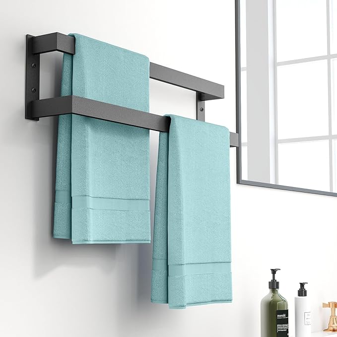 Double Towel Bar, 32Inch Towel Rack for Bathroom,Towel Holder Wall Mounted, Double Towel Rod Towel Rail Hanger for Wall, Kitchen (Matte Black)