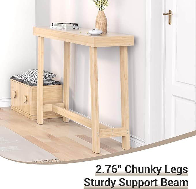Bamboo Wood Entryway Table 47.2" Console Table, Narrow Sofa Table with Support Beam for Entrance, Hallway, Living Room, Bedroom, Foyer(Natural)-NeatNest