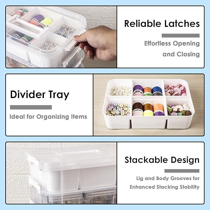 Craft Organizers and Storage, 11QT 4-Layer Durable Sewing Organizer for Sewing Supplies with 2 Removable Trays, DIY Kit Container for Seasonal Decor, Tool, Scrapbook and Art Supplies-NeatNest