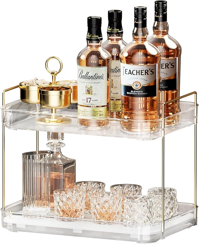 Seoneiro Whiskey Tray, Glass Cup Rack, Mug Holder, Coffee Cup Organizer, Bathroom Countertop Organizer with Drain Board Wine Glass Decorative, Food Tray, Kitchen Spice Rack