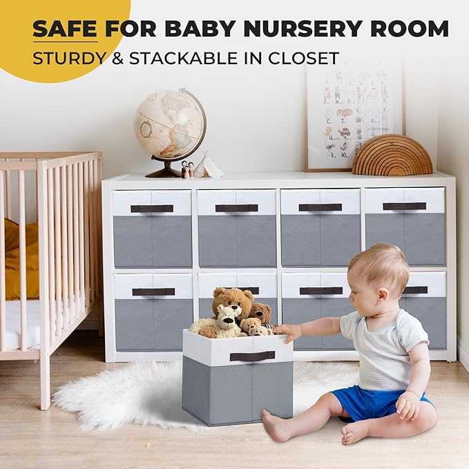 Criusia Fabric Storage Cubes - 13 Inch Large Storage Bins 4 Pack - Clothes Organizer Bins for Closet, Shelves, Cube Organizer/Cubby Collapsible Storage Baskets for Organizing Toys Blanket-NeatNest