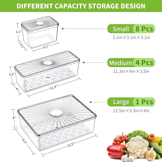 13 Pack Fridge Organizers Bins and Storage, PBA Free Refrigerator Organizer with Lids, Stackable Food Storage Bins for Kitchen, Countertops, Cabinets, Fridge, Drinks, Fruits, Vegetable