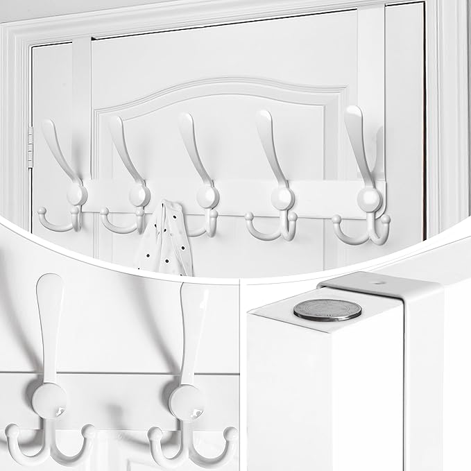 WEBI Over The Door Hooks,Door Hanger,Triple Door Hooks for Hanging Over The Door Towel Rack,Door Coat Hanger,Door Coat Rack for Clothes,Towels,Back of Bathroom,White