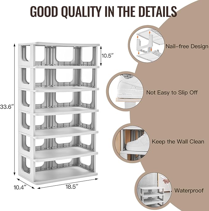 TRZZ 7-Tier Small Shoe Rack, Vertical Narrow Stackable Organizer with Removable Partition, Efficient Shoe Storage for Closet, Entryway, and Small Spaces (Grey)-NeatNest