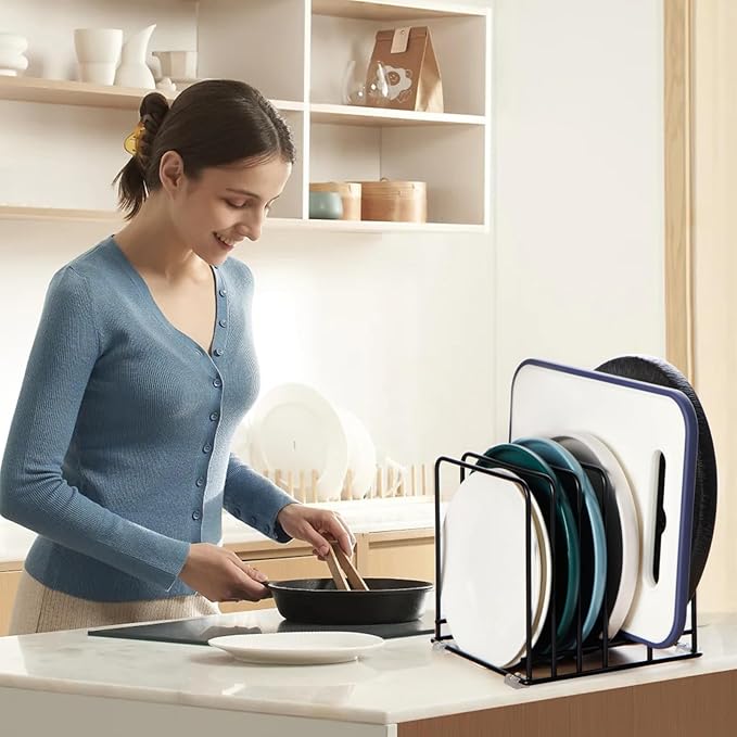 Cutting Board Organizer, Kitchen Cabinet Organizer Storage Rack, 5 Slots Holder Stand for Cutting Board,Baking Cookie Pan, Cookie Sheets Organizer for Kitchen Countertop,Metal Black (1 Pack)-NeatNest