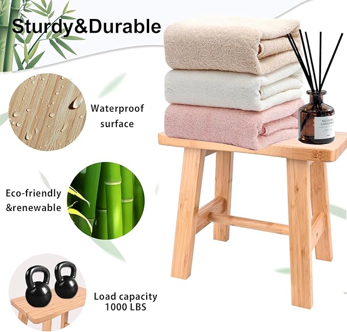 Bamboo Step Stool for Kids Adults Bathroom, 8 Inch One Step Stool You Can Sit On for Bedroom and Kitchen (Small).
