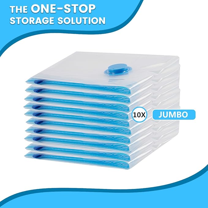 Vacuum Storage Bags,10 Pack (10 Jumbo Bags) Zip Seal Space Saver Bag for Travel Clothes,Blanket,Duvets,Pillows,Comforters-NeatNest