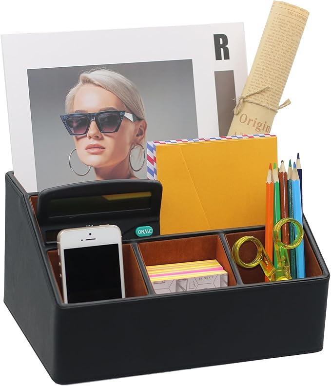 Desk Organizer, Mail Organizer Countertop, Bills Organizer, Mail Sorters, Magazine Holder, Desk Organizer and Accessories for Office Supplies, Brown, Black-NeatNest