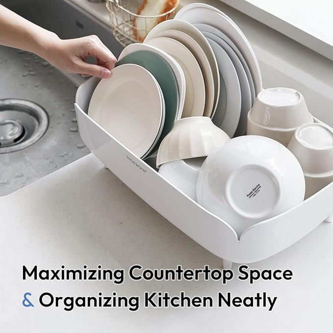 carrotez Split-Design Small Dish Drying Rack, Space-Saving Dish Drainer for Small Kitchen Countertops, Ideal for 1–2 Person Households or as a Secondary Rack, 9.5'' × 15.9'' × 4.9'', White