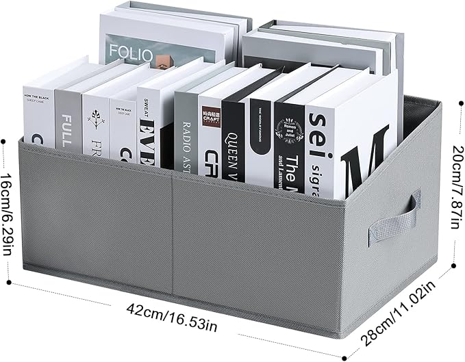 DIMJ Open Home Storage Bins - 6 Packs Trapezoid Storage Bins for Closet Shelves, Closet Storage Bins with Handles for Craft Storage, Closet Organziers and Storage Basket for Toys Books Clothes (Grey)-NeatNest