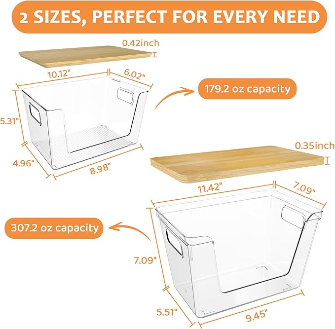 2 Set Pantry Organizer Storage, Stackable Kitchen Storage Bins with Lid & Handle, Clear Plastic Containers for Potato, Onion, Garlic, Fruit, Vegetable, Produce