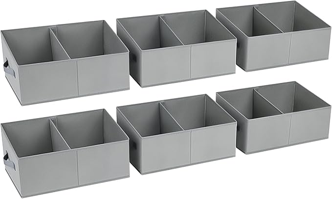 DIMJ Open Home Storage Bins - 6 Packs Trapezoid Storage Bins for Closet Shelves, Closet Storage Bins with Handles for Craft Storage, Closet Organziers and Storage Basket for Toys Books Clothes (Grey)-NeatNest