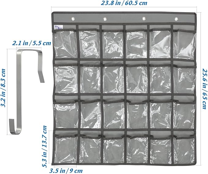 DOITOOL 24 Clear Pockets Classroom Pocket Chart for Cell Phones Calculator Holder Over The Door Hanging Closet Jewelry Organizer Clear Pocket Chart Organizer for Classroom Cellphone Storage-NeatNest
