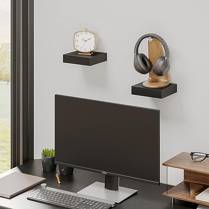 BAMEOS Small Floating Shelves for Wall, Small Black Shelf 5.9 * 5.7 Inch Display Ledges for Decor, Mini Shelf for Wall, Black-NeatNest