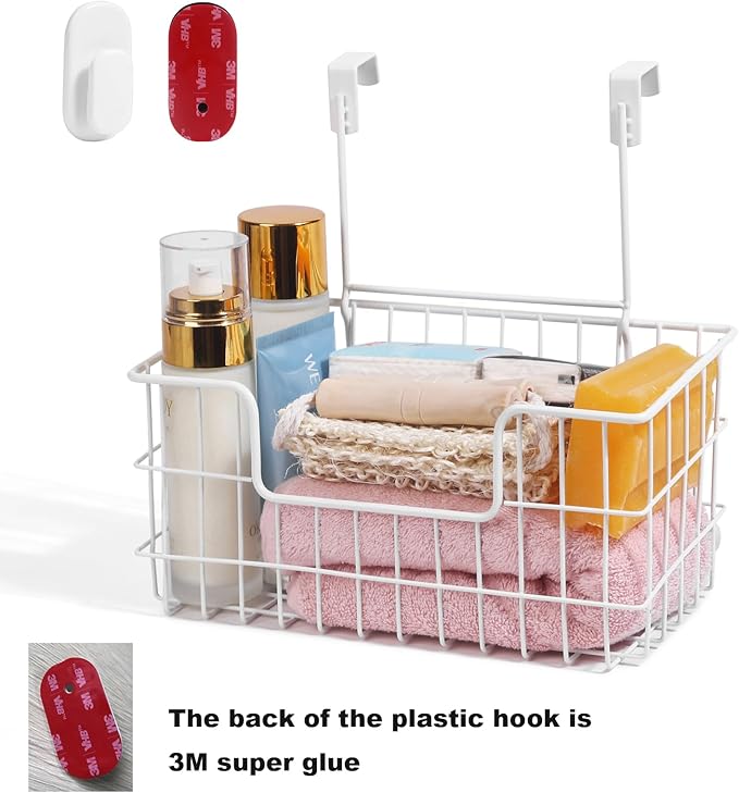 Wire Storage Basket 2 Packs, Wall Mounted Kitchen Bathroom, Hanging Cabinet Door Storage Basket, no Drilling, Supporting 2 Types of Hooks, Strong Bearing, Suitable for Home, White